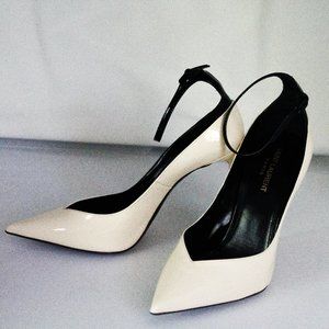 NEW Saint Laurent Cream Zoe 105 Patent Pumps